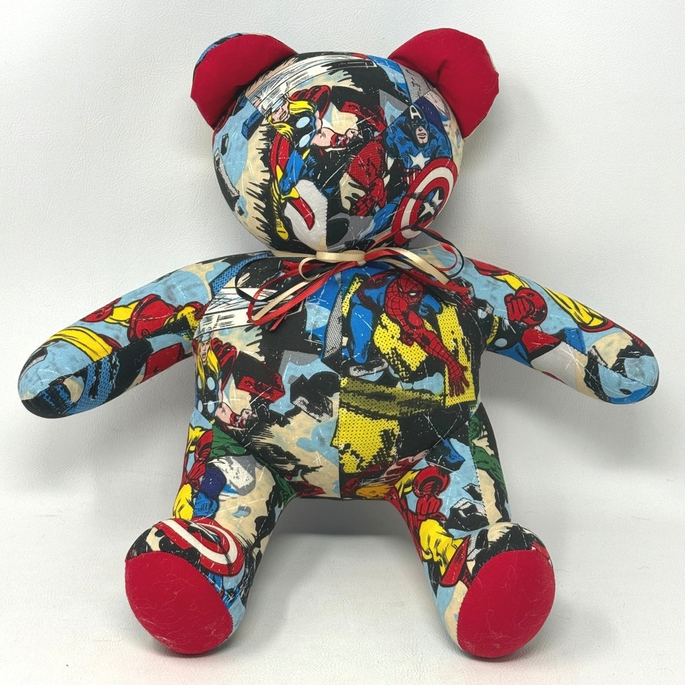 Custom OOK Marvel Superhero Comic Book Print Teddy Bear Plush Avengers 9 Inch